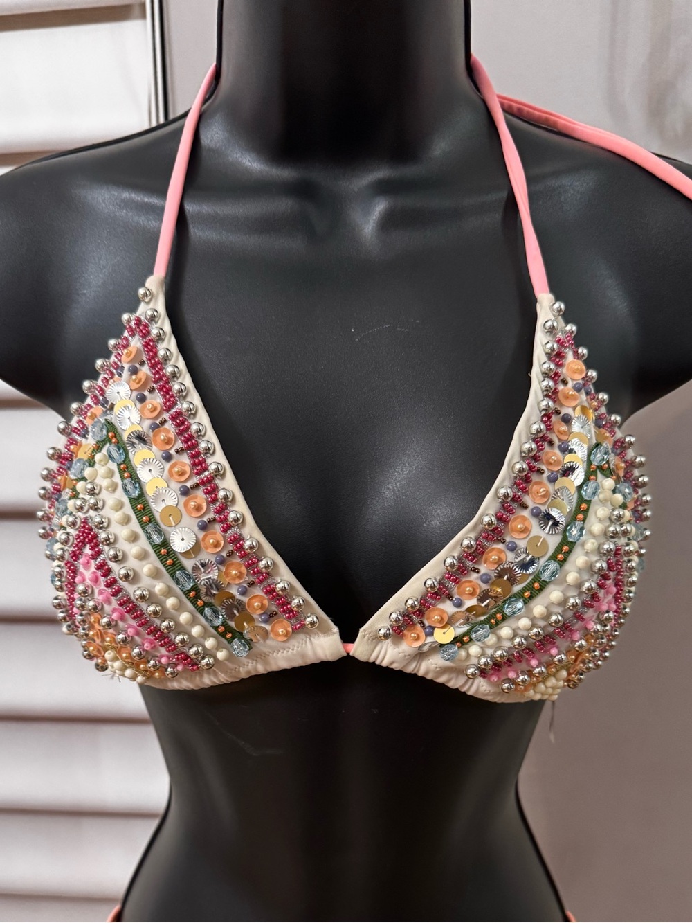 VICTORIAS SECRET Beaded Pearls &  SEQUIN  BIKINI Top Medium